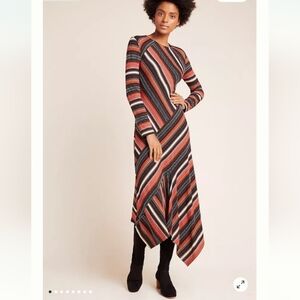 Maeve Anthropologie Parkside Knit Maxi Dress Long Sleeve Asymmetrical Hem Large
